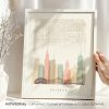 Framed map of Chicago featuring a detailed layout and skyline in soft colors.
