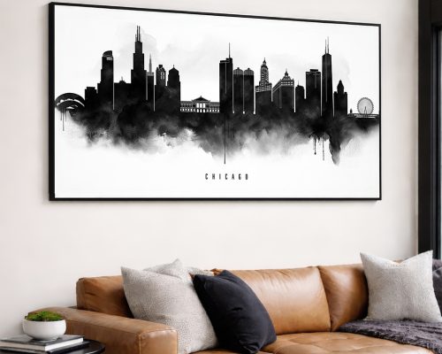 Chicago Wall Art Print Black and White Decor