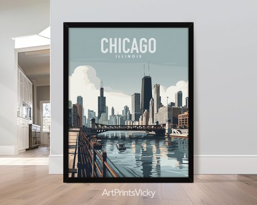 Chicago Downtown Travel Poster Wall Art by ArtPrintsVicky