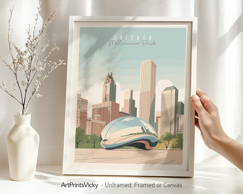 Chicago Millennium Park art print featuring the Bean sculpture.