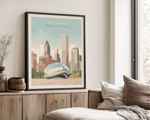 Chicago Millennium Park art print featuring the Bean sculpture.