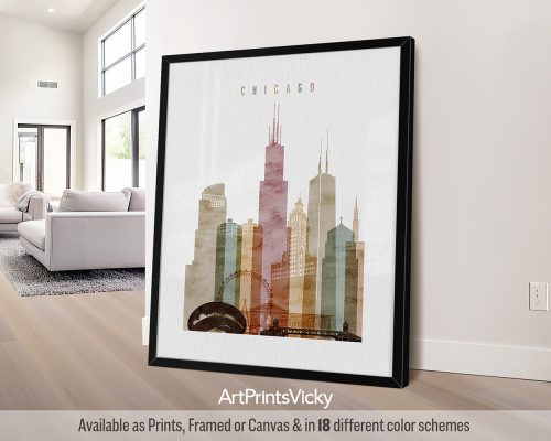 Windy City Skyline: Chicago Poster in Watercolors