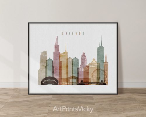 Chicago Cityscape Poster in Warm Watercolors by ArtPrintsVicky