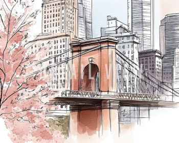 Cincinnati wall art print watercolor drawing detailed photo
