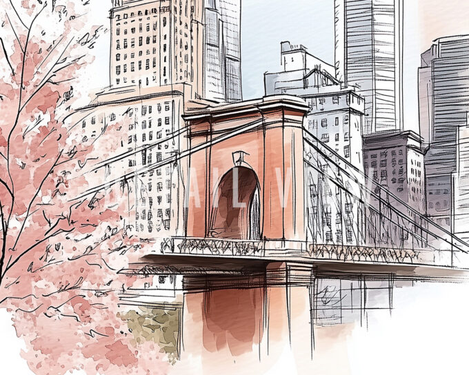 Cincinnati wall art print watercolor drawing detailed photo