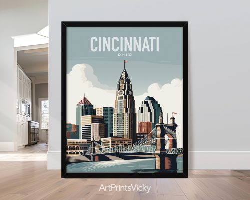 Cincinnati skyline in smooth colors travel art print by ArtPrintsVicky skyline in smooth colors travel art print by ArtPrintsVicky