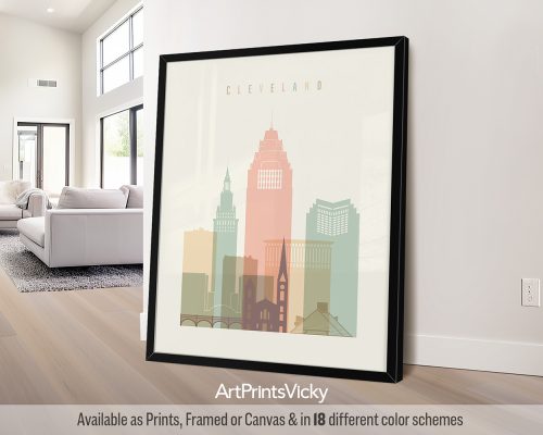 Cleveland city skyline print in a warm Pastel Cream color theme by ArtPrintsVicky