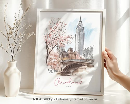 Alternative view of Cleveland Drawing — Watercolor Wall Art Print