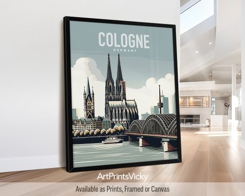 Cologne skyline in travel poster style and smooth colors by ArtPrintsVicky