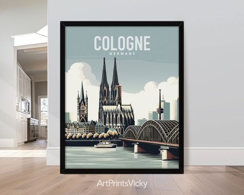 Cologne skyline in travel poster style and smooth colors by ArtPrintsVicky