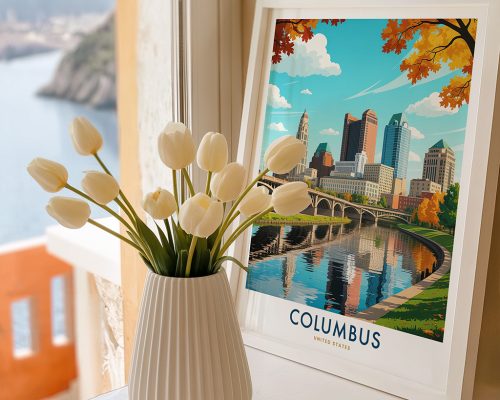 Alternative view of Columbus Ohio Travel Poster - Skyline Wall Art