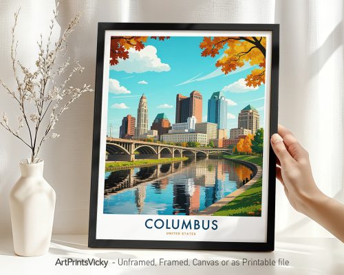 Columbus Ohio Travel Poster - Skyline Wall Art