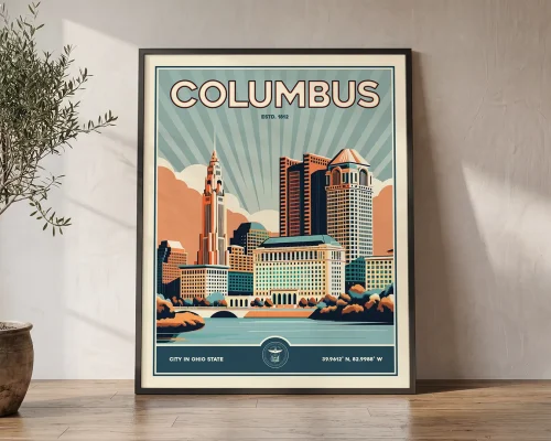 Columbus Poster Inspired by Retro Travel Art