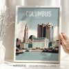 Art print of Columbus, Ohio cityscape featuring buildings and skyline in a framed display.