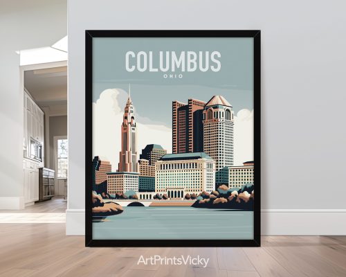 Columbus skyline in smooth colors travel art print by ArtPrintsVicky skyline in smooth colors travel art print by ArtPrintsVicky