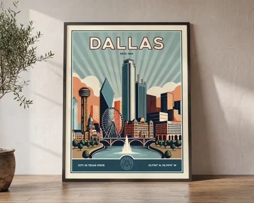 Dallas Vintage Travel Poster — Retro Wall Art Print