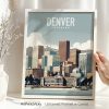Framed print of Denver, Colorado featuring city skyline and mountains in the background.