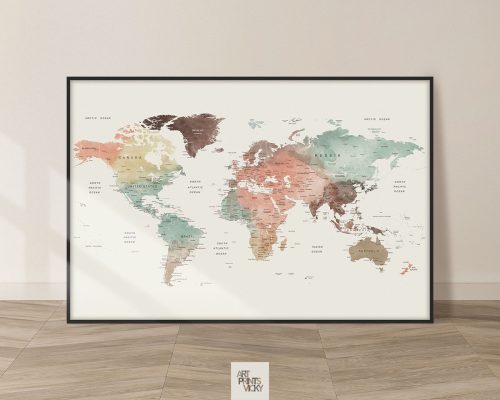 World Map Pastel Cream Large Print