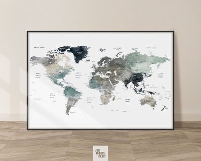 Large world map art print