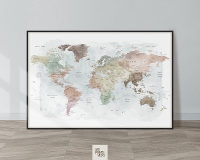 Travel map watercolor poster pastel