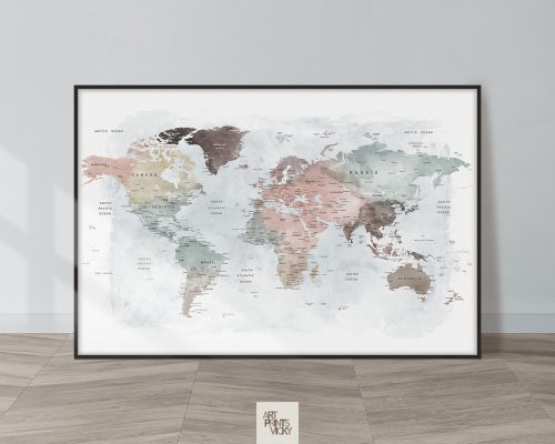 Detailed world map print