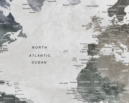 Map depicting the North Atlantic Ocean with countries and cities labeled in a muted color palette.