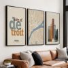 Detroit Wall Art Set of 3 Prints, Map, Skyline