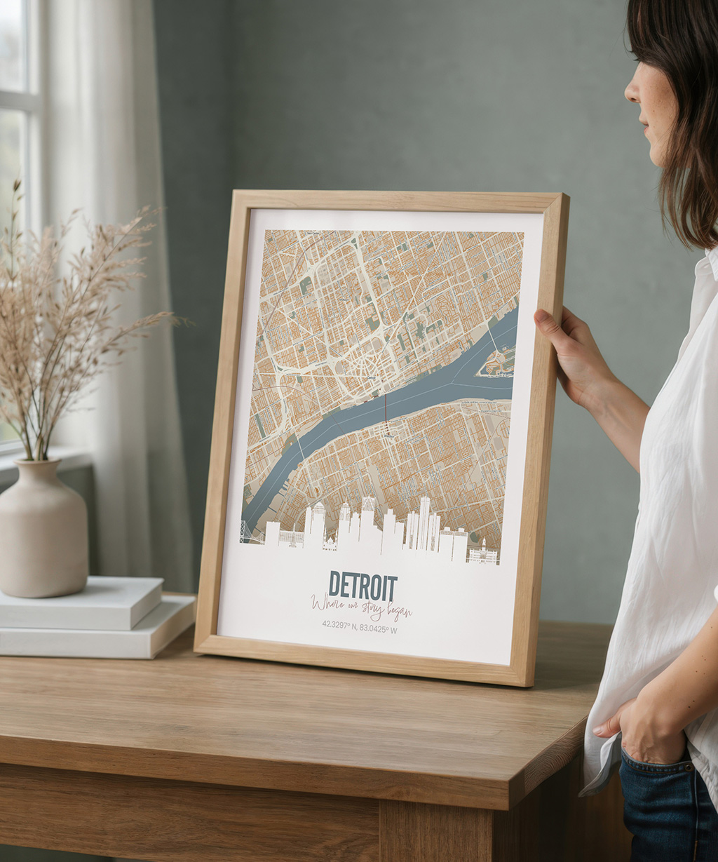 Detroit Map Print, Personalized Wall Art Poster