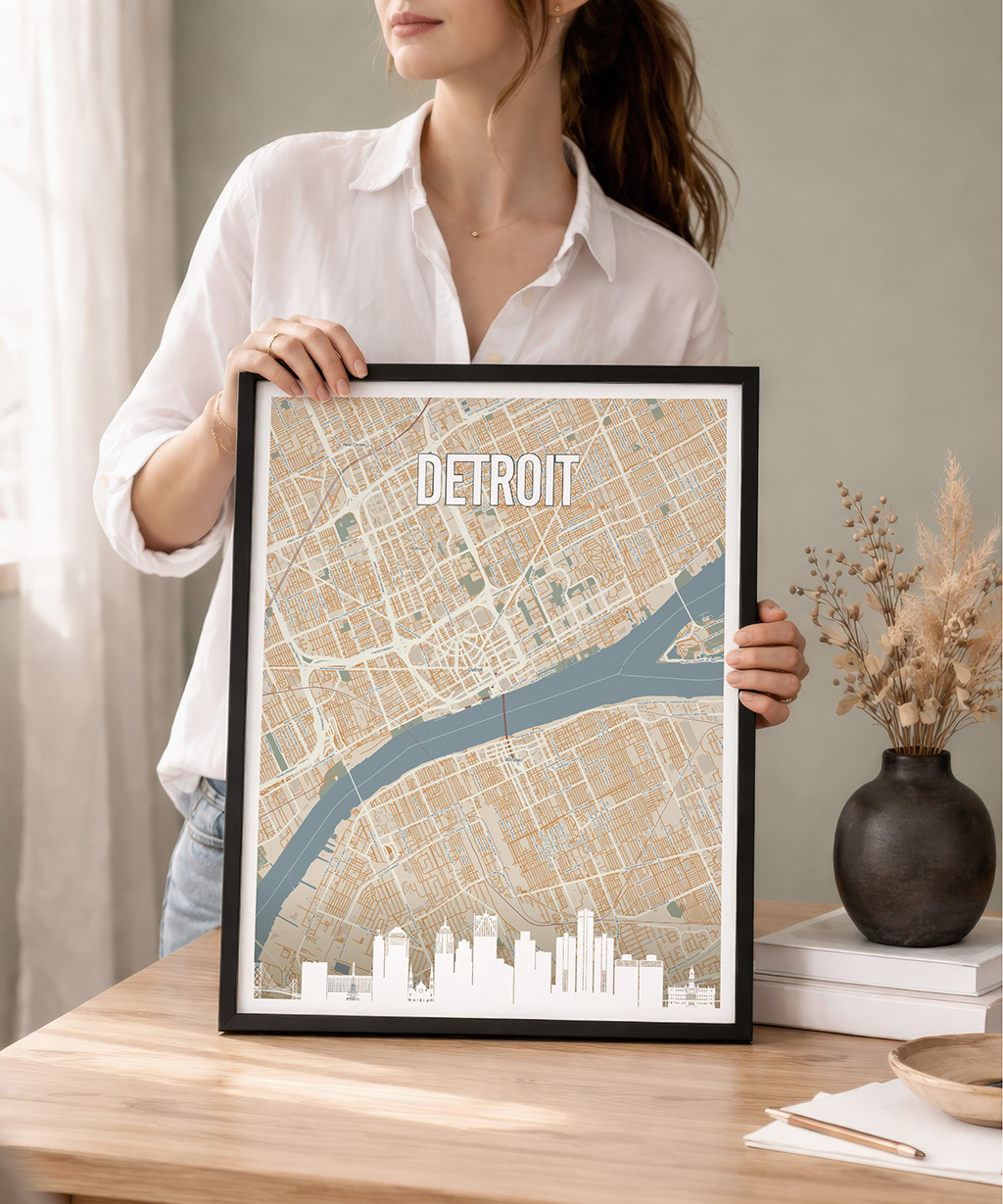 Detroit Map Print, Personalized Wall Art Poster - Image 3