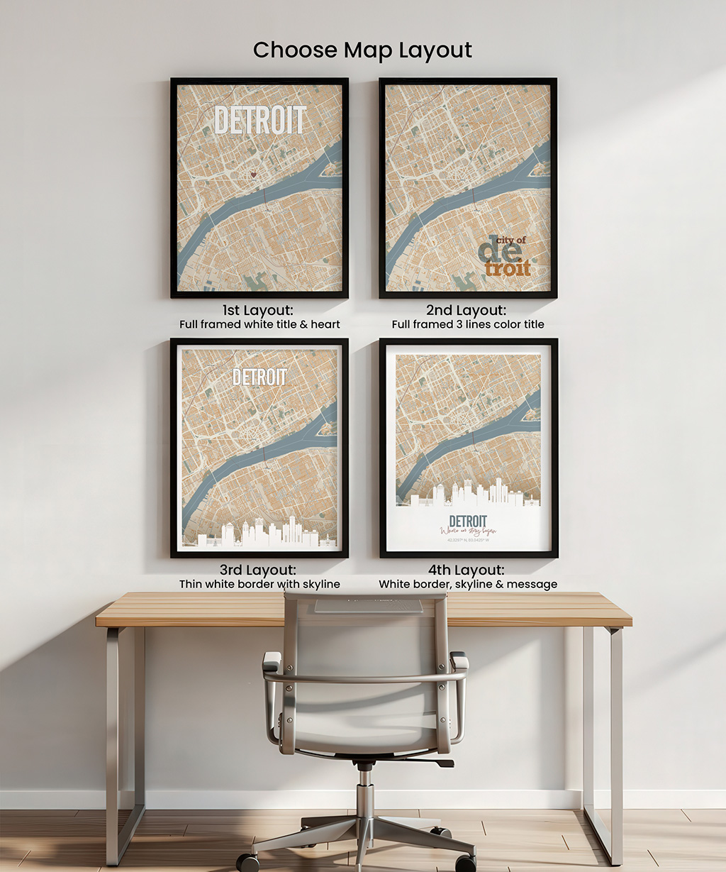 Detroit Map Print, Personalized Wall Art Poster - Image 5