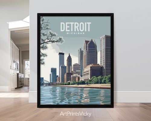 Detroit Downtown Travel Poster Wall Art by ArtPrintsVicky