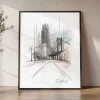 Detroit Skyline Drawing — Watercolor Wall Art Print | ArtPrintsVicky