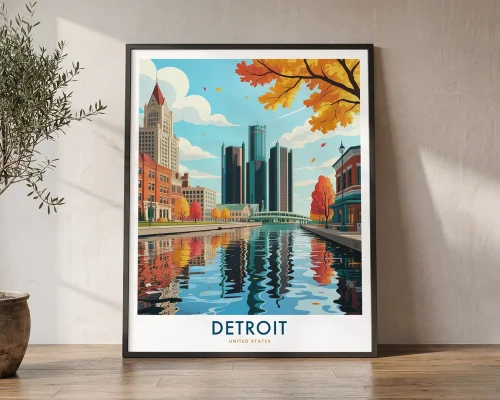 Detroit Travel Poster — Vintage Michigan Wall Art
