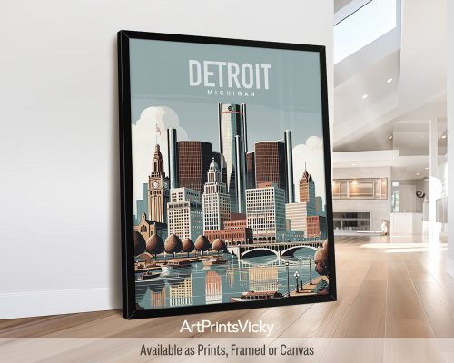 Detroit skyline in smooth colors travel art print by ArtPrintsVicky skyline in smooth colors travel art print by ArtPrintsVicky