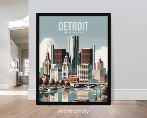 Detroit skyline in smooth colors travel art print by ArtPrintsVicky skyline in smooth colors travel art print by ArtPrintsVicky