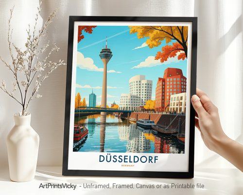Düsseldorf Skyline Travel Poster - Wall Art