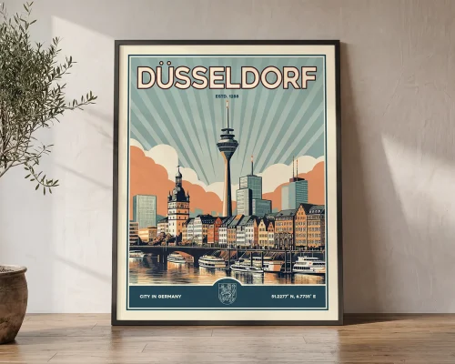 Dusseldorf Print Inspired by Retro Travel Art | ArtPrintsVicky