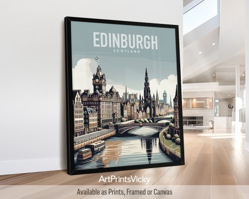 Edinburgh skyline in travel poster style and smooth colors by ArtPrintsVicky