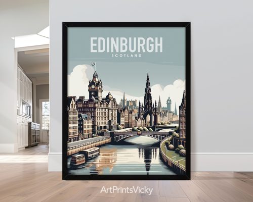 Edinburgh skyline in travel poster style and smooth colors by ArtPrintsVicky