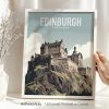 Art print of Edinburgh Castle with the text 'Edinburgh Scotland' displayed in a frame.