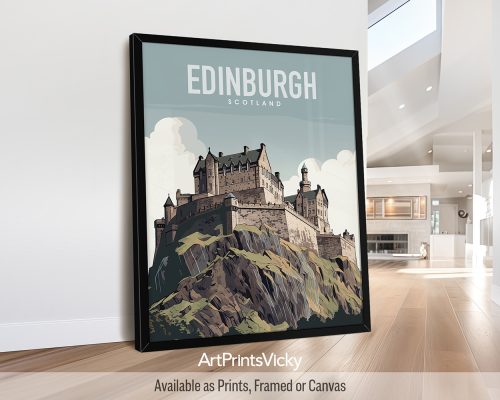 Edinburgh Castle travel poster in smooth colors by ArtPrintsVicky