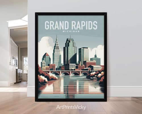 Grand Rapids in travel poster style and smooth colors by ArtPrintsVicky