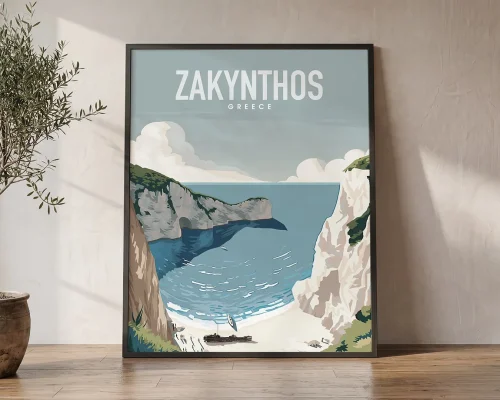 Greek Island Paradise Zakynthos Travel Poster | ArtPrintsVicky