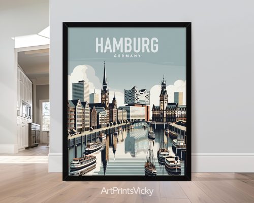 Hamburg Germany in travel poster style and smooth colors by ArtPrintsVicky