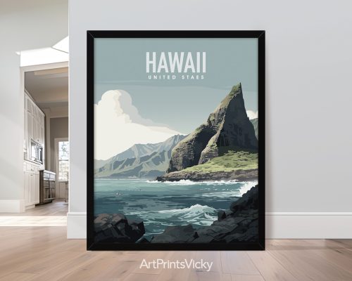 Hawaii State natural landscape illustration poster by ArtPrintsVicky