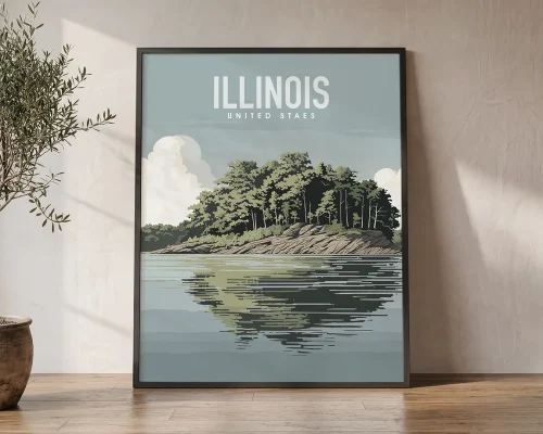 Heartland Haven Illustrated Poster of Illinois | ArtPrintsVicky