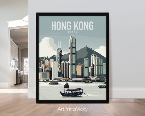 Hong Kong in travel poster style and smooth colors by ArtPrintsVicky