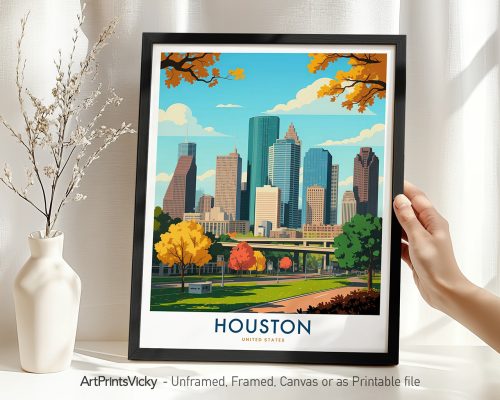 Houston TX Travel Print - Poster Skyline