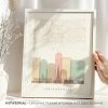 Map of Indianapolis featuring a skyline illustration and street layout in a minimalist design.
