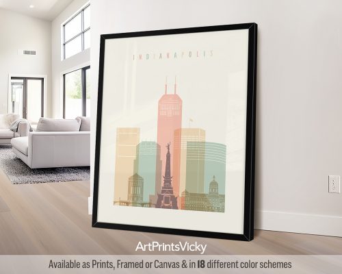 Indianapolis city skyline print in pastel cream theme by ArtPrintsVicky